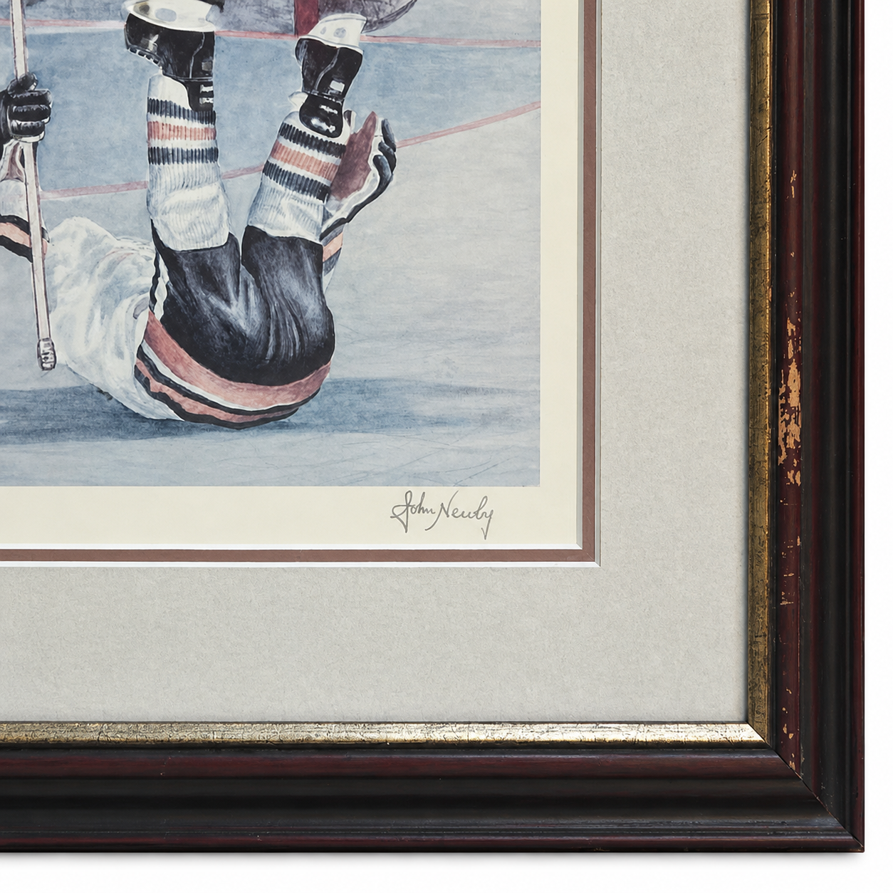 John Newby “He Scores” — Signed Hockey Art Print in Frame