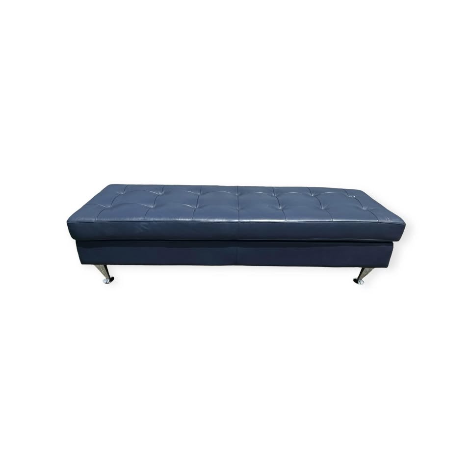 Blue Leather Ottoman Sofa 65 x 22”