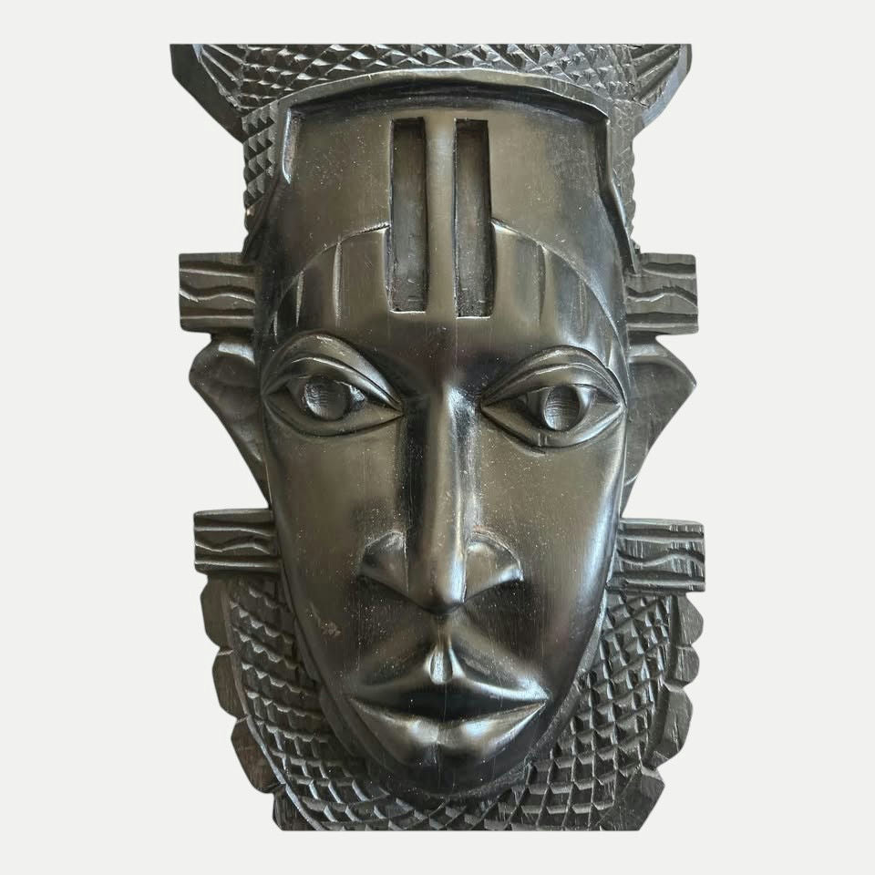 Vintage carved wooden mask. Benin mask. African art. West Africa. Tribal art.