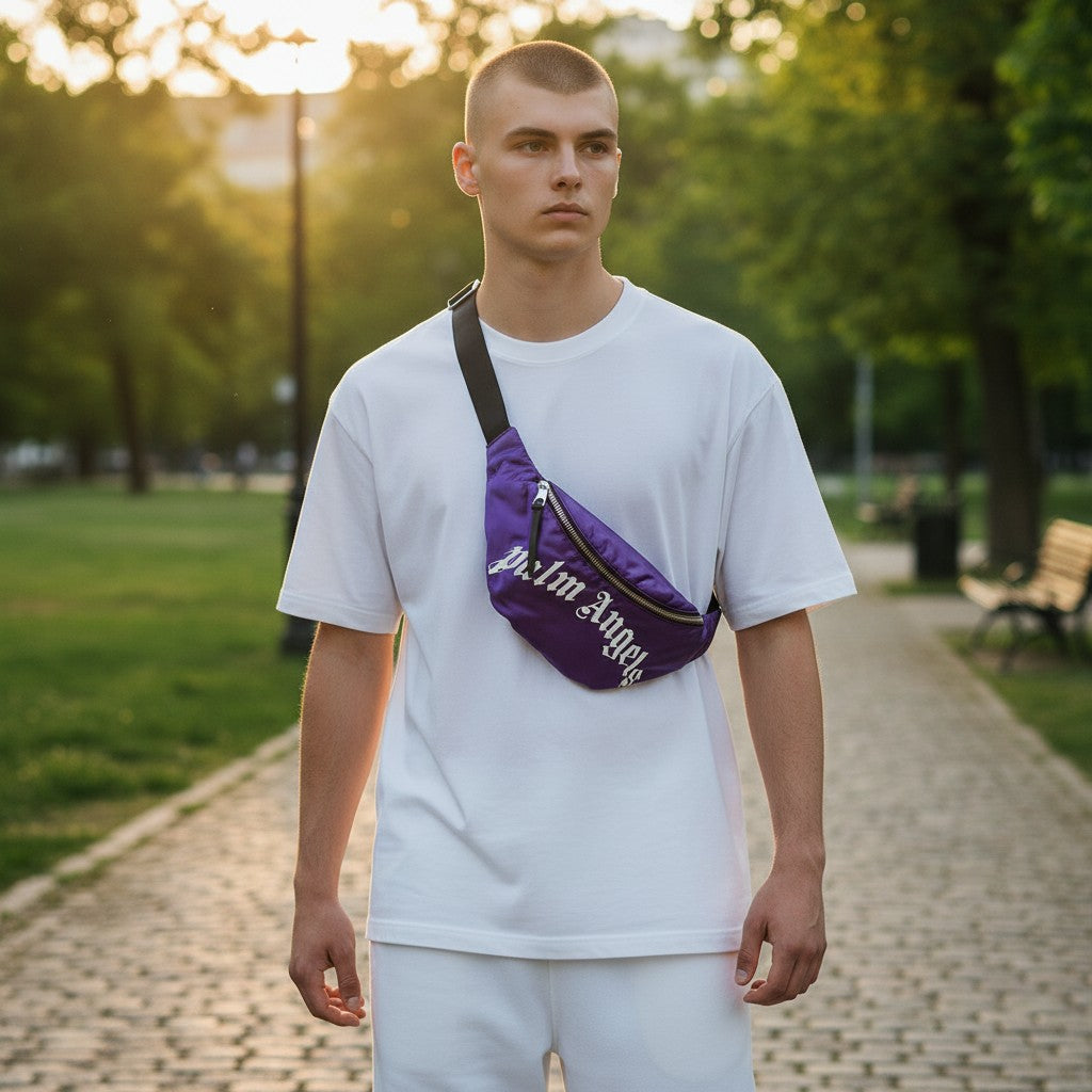 Palm Angels Belt Bag PMNO004F21LEA001, Purple, Made in Italy
