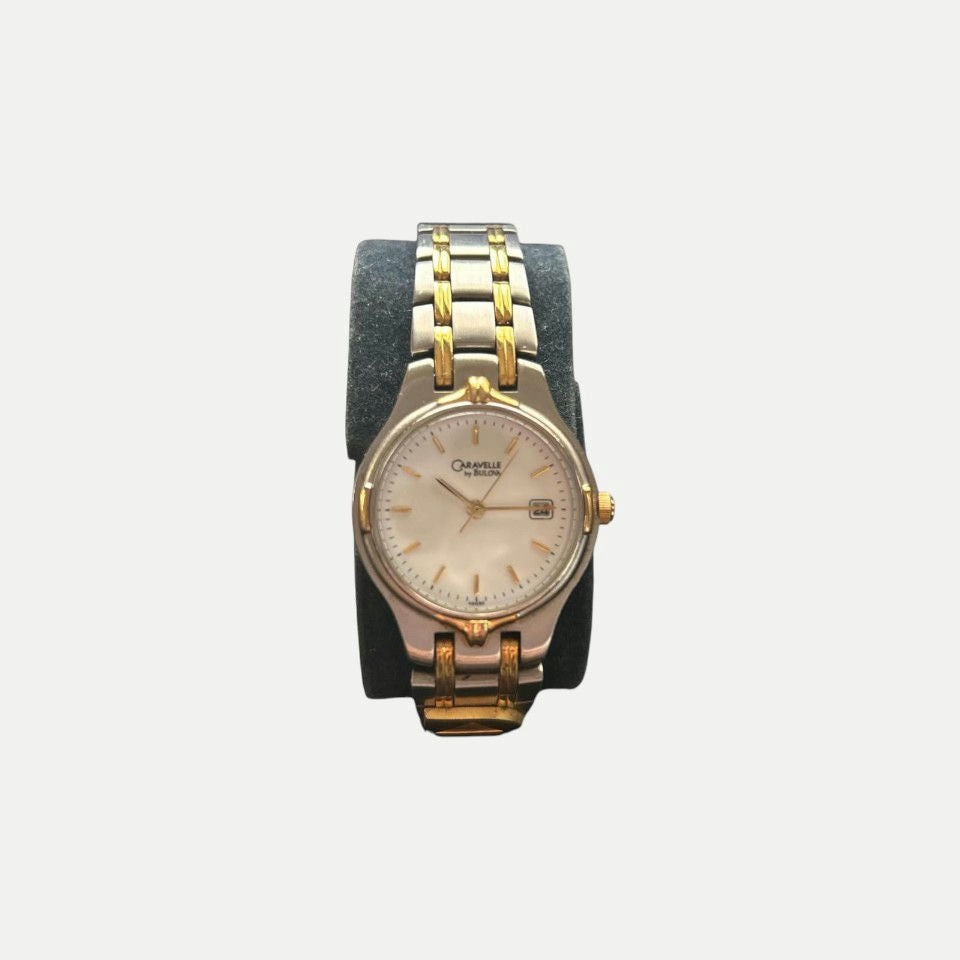 Caravelle by Bulova women’s quartz watch, two-tone, white dial, date