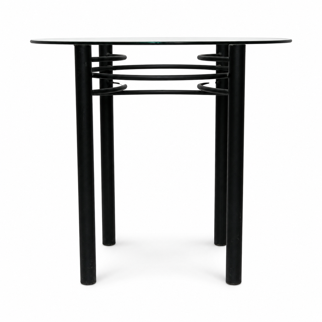 GLASS TOP BISTRO TABLE BLACK ALUM BASE COUNTER TALL