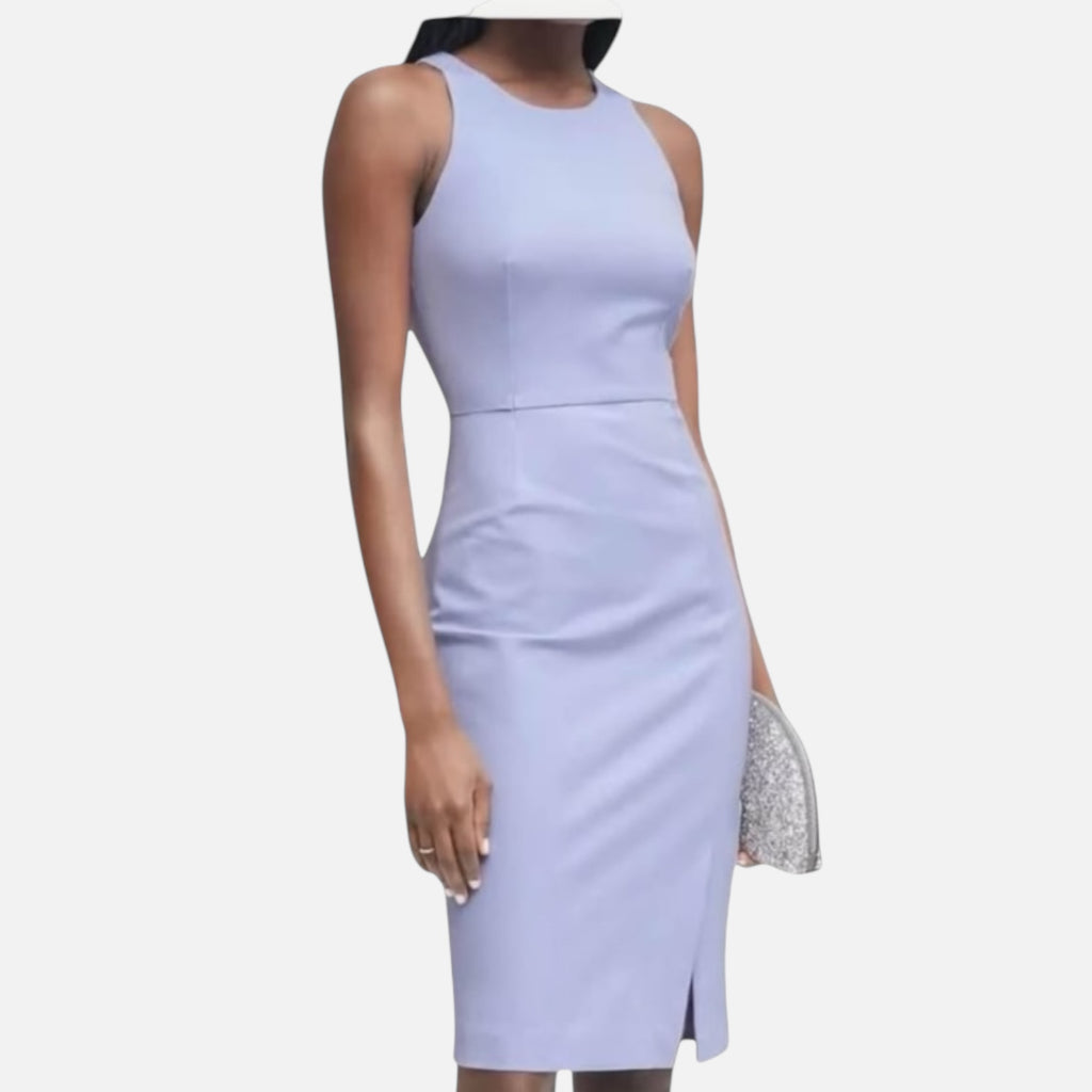 Banana Republic Bi-Stretch Racer-Neck Sheath Dress — Violet Ski, Size 10