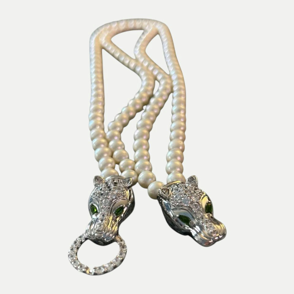 Luxury Pearl Panther Clasp Necklace – Designer Style Double Strand Pearl Necklace