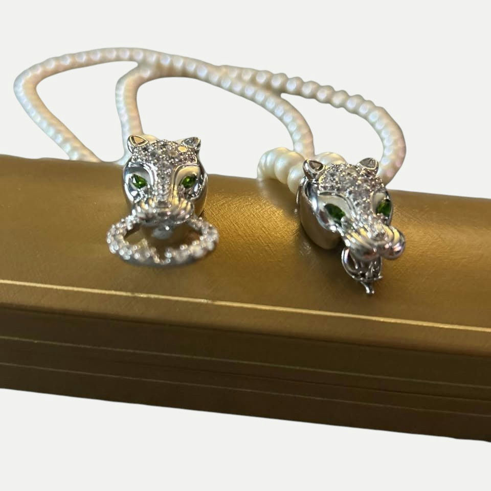 Luxury Pearl Panther Clasp Necklace – Designer Style Double Strand Pearl Necklace
