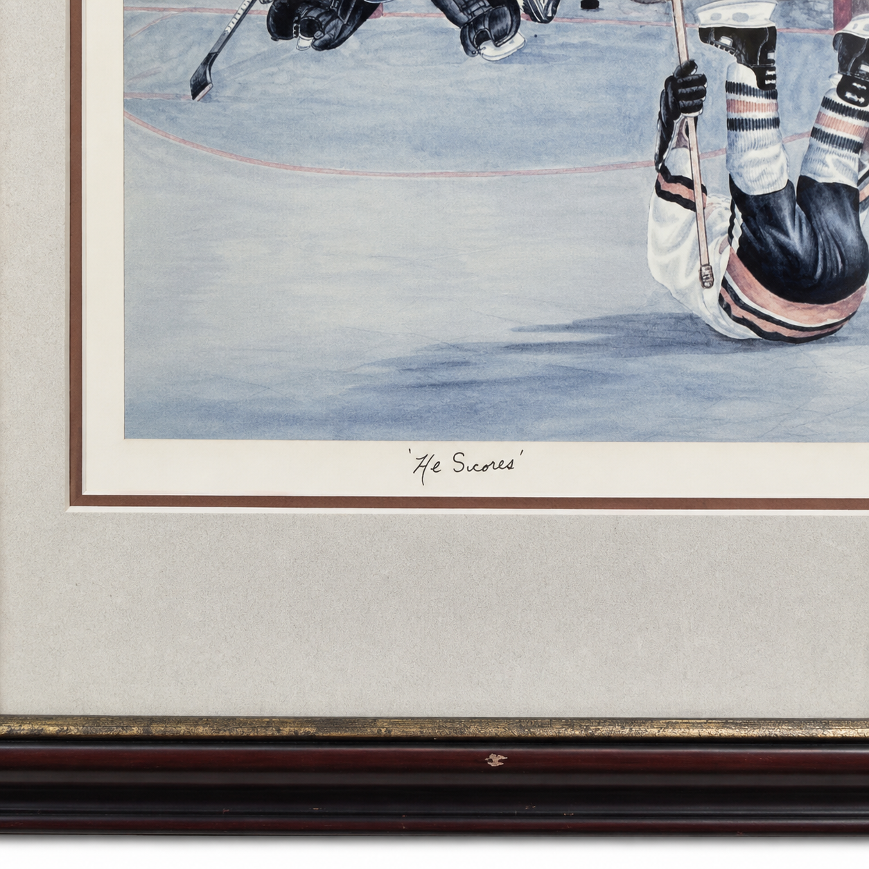 John Newby “He Scores” — Signed Hockey Art Print in Frame