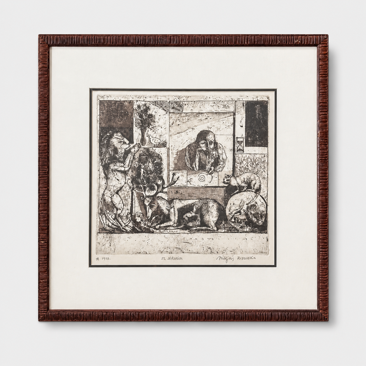 Etching “St. Jeronim”, 1959 — Rare Signed Artwork