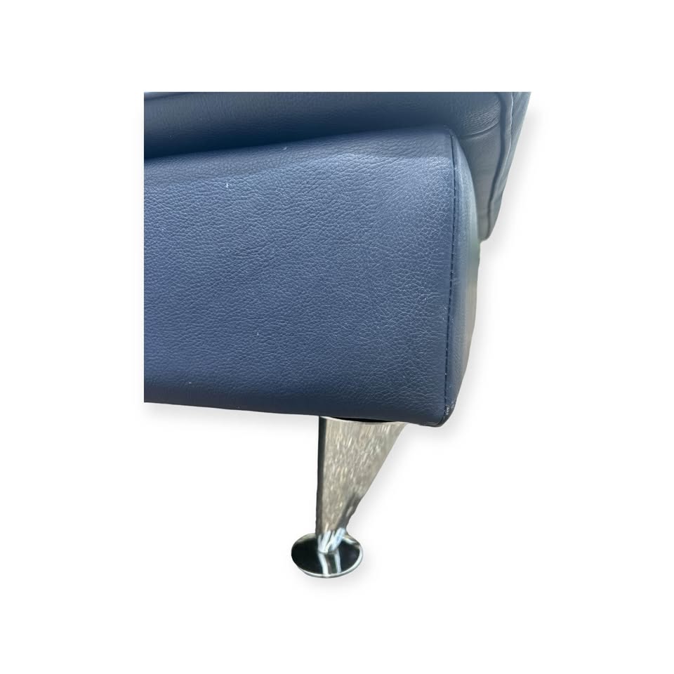 Blue Leather Ottoman Sofa 65 x 22”