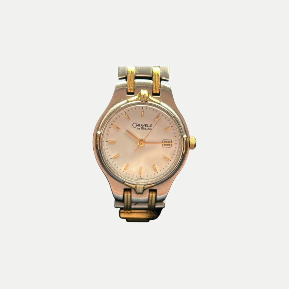 Caravelle by Bulova women’s quartz watch, two-tone, white dial, date
