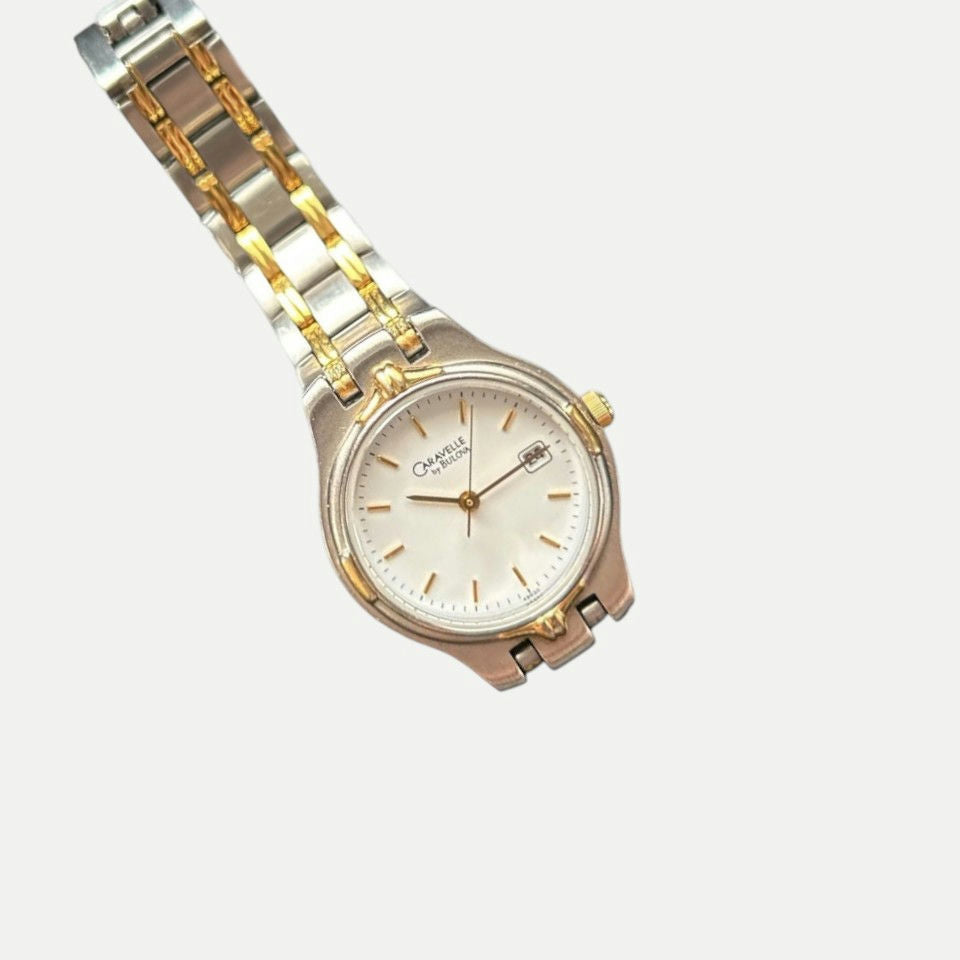 Caravelle by Bulova women’s quartz watch, two-tone, white dial, date