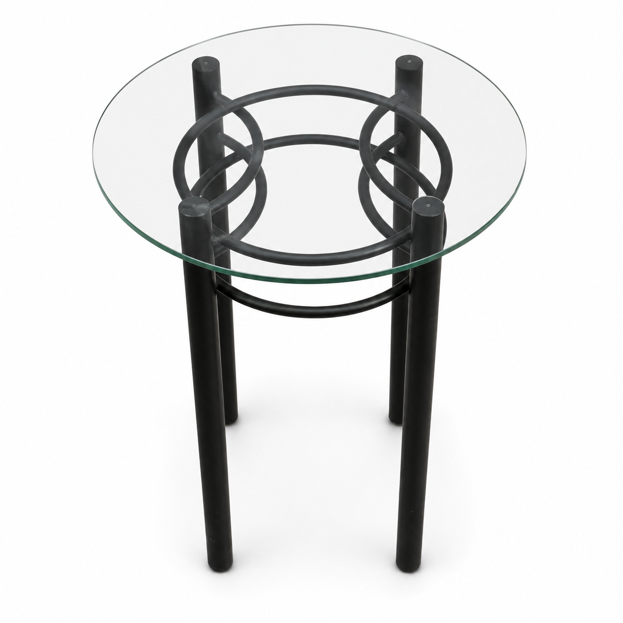 GLASS TOP BISTRO TABLE BLACK ALUM BASE COUNTER TALL