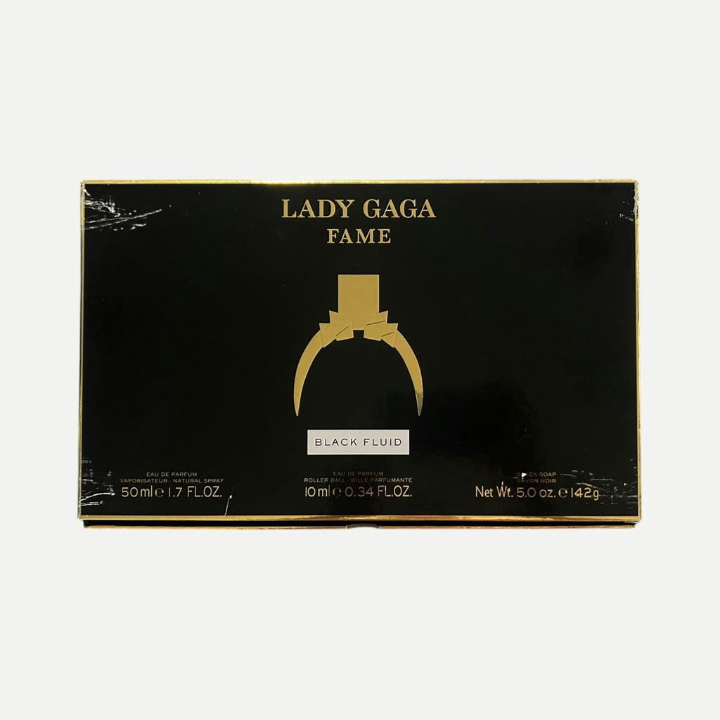 Lady Gaga Fame Black Fluid Vintage Perfume Gift Set – Eau de Parfum 50 ml + Rollerball + Soap