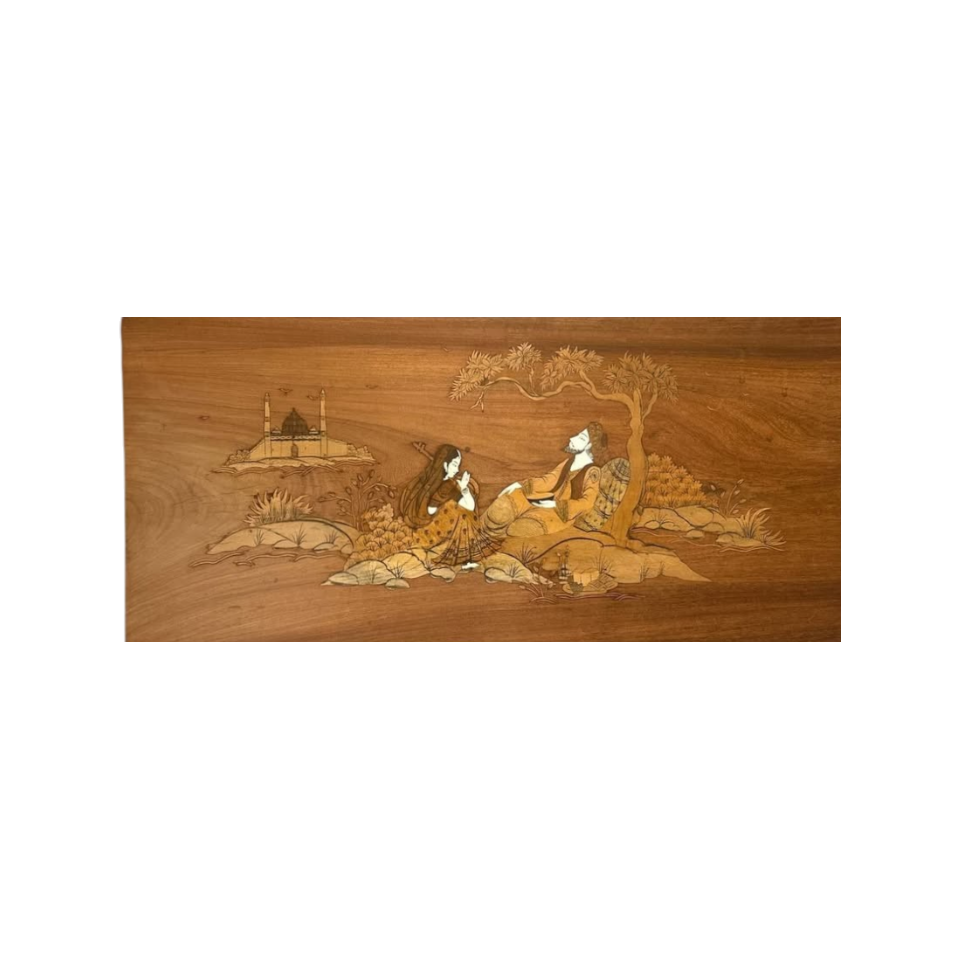 Vintage Indian Wood Inlay Wall Panels Set – Handcrafted Marquetry Art – Taj Mahal Scene
