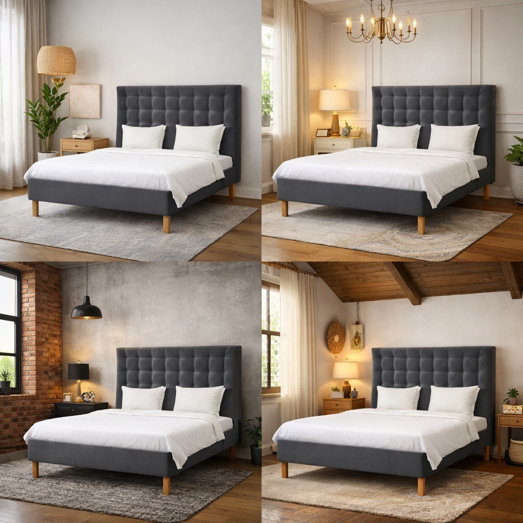 IKEA KVALFJORD — King upholstered bed frame