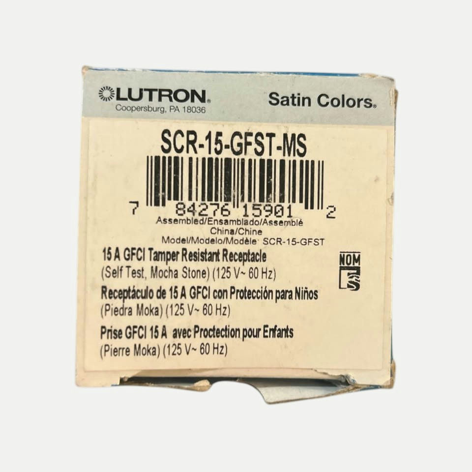 Lutron SCR-15-GFST-MS GFCI Receptacle 15A 125V, Mocha Stone