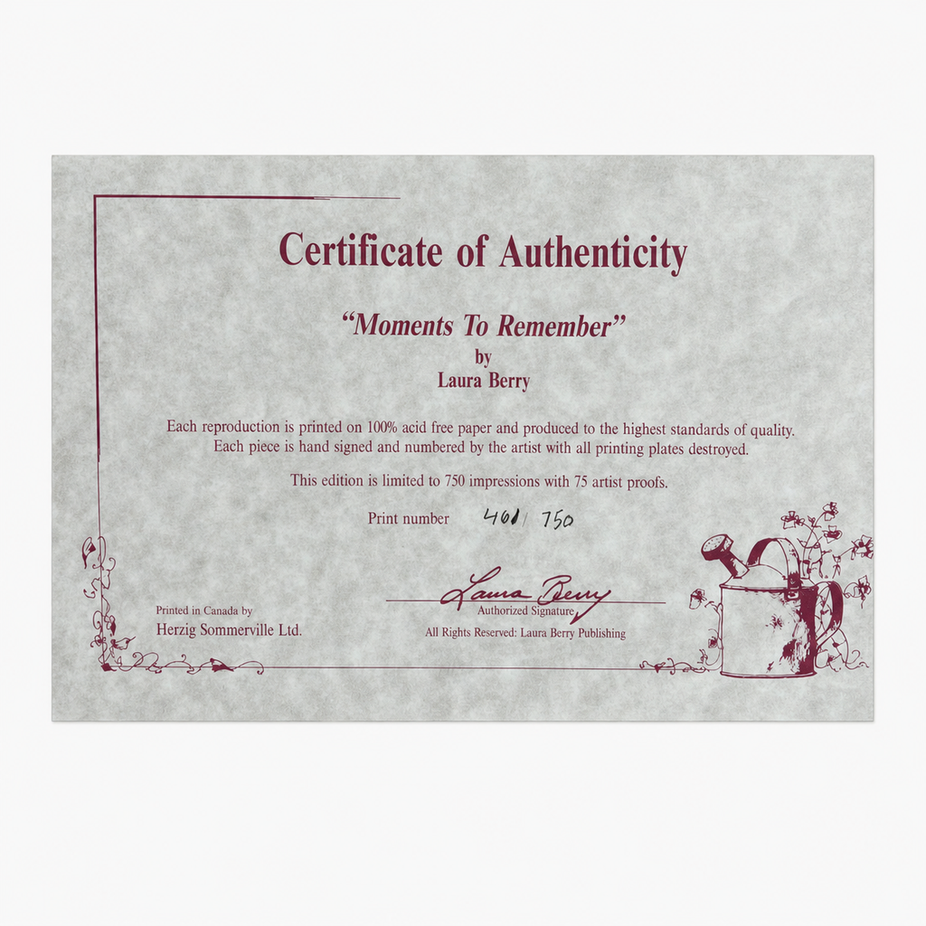 MOMENTS TO REMEMBER by LAURA BERRY ‘92 LIMITED EDITION PRINT; SIGNED, TITLED AND NUMBERED 401/750 WI