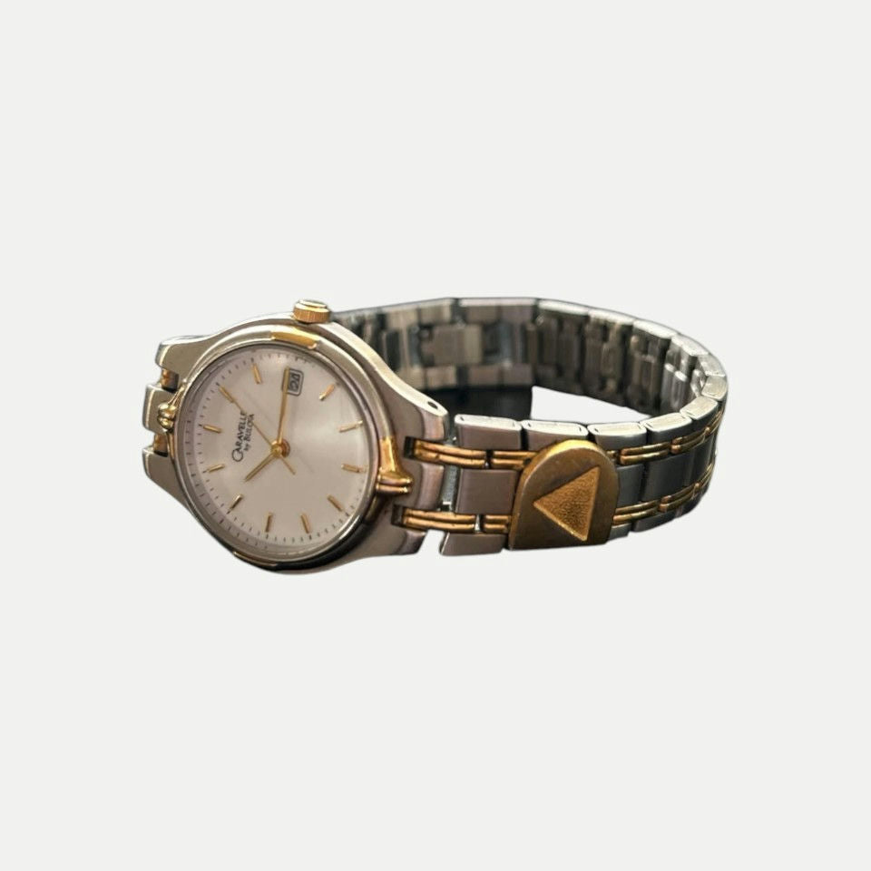 Caravelle by Bulova women’s quartz watch, two-tone, white dial, date