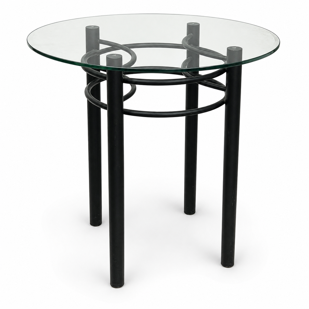 GLASS TOP BISTRO TABLE BLACK ALUM BASE COUNTER TALL