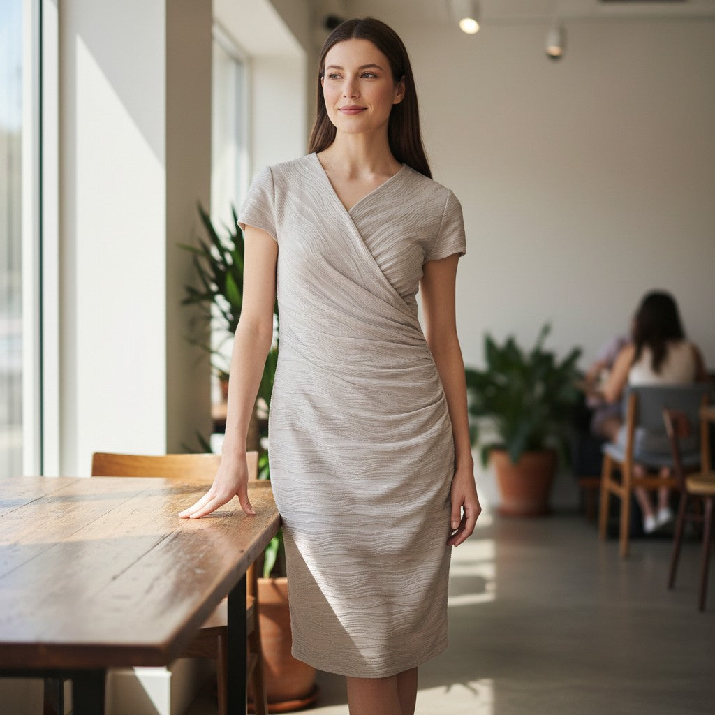 Joseph Ribkoff draped faux-wrap dress, size 18